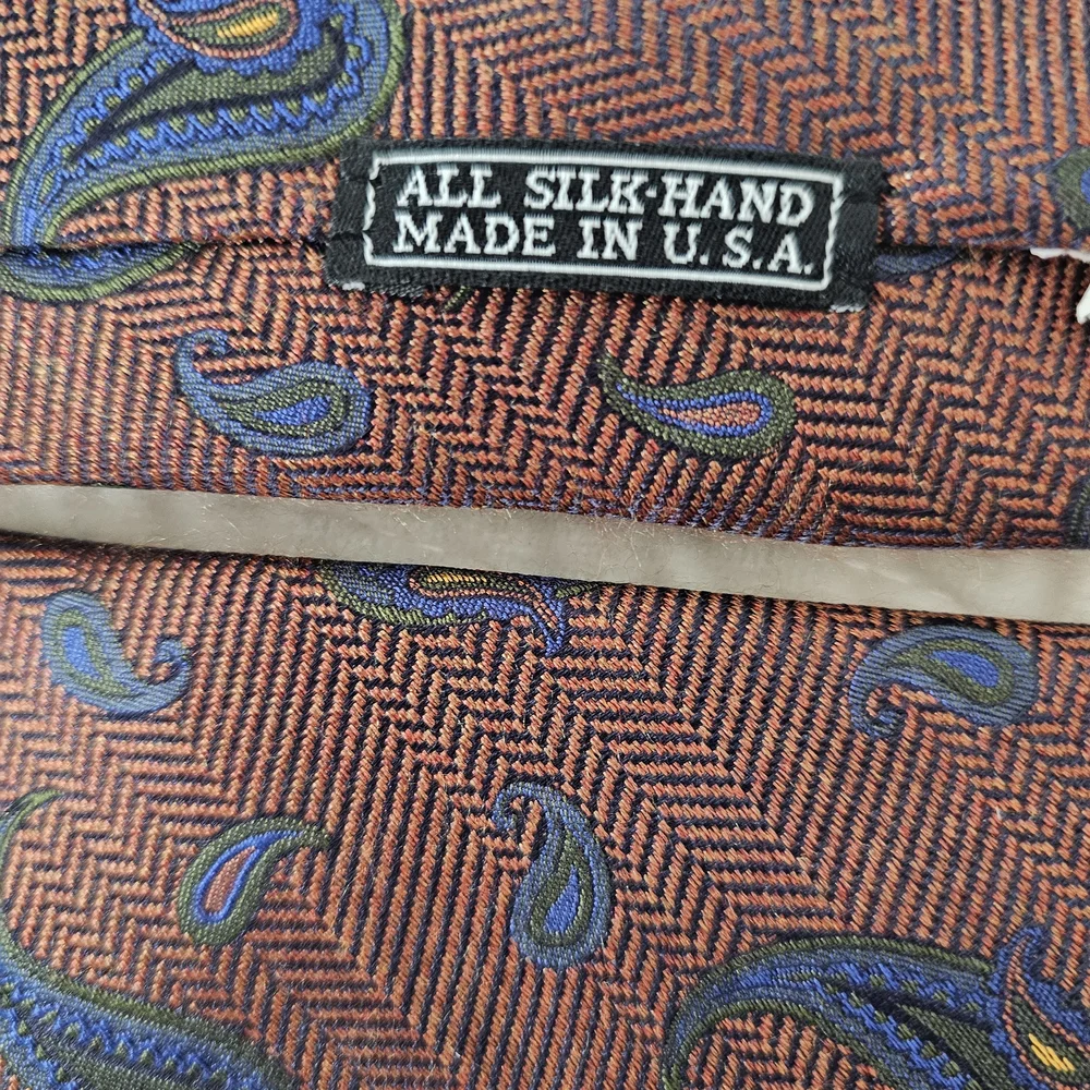 JZ Gallery Classic Burnt‎ Orange and Blue Paisley Tie